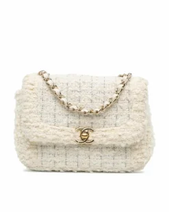 Cross-Body Bags*Chanel Preloved Mini Tweed Flap Crossbody Bag with Chain Strap White