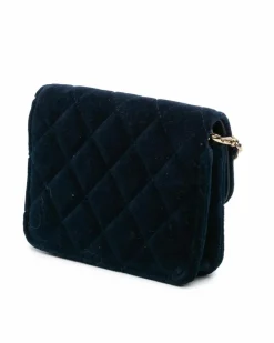 Clutch Bags*Chanel Preloved Mini Velvet Pearl Crush Clutch With Chain Blue