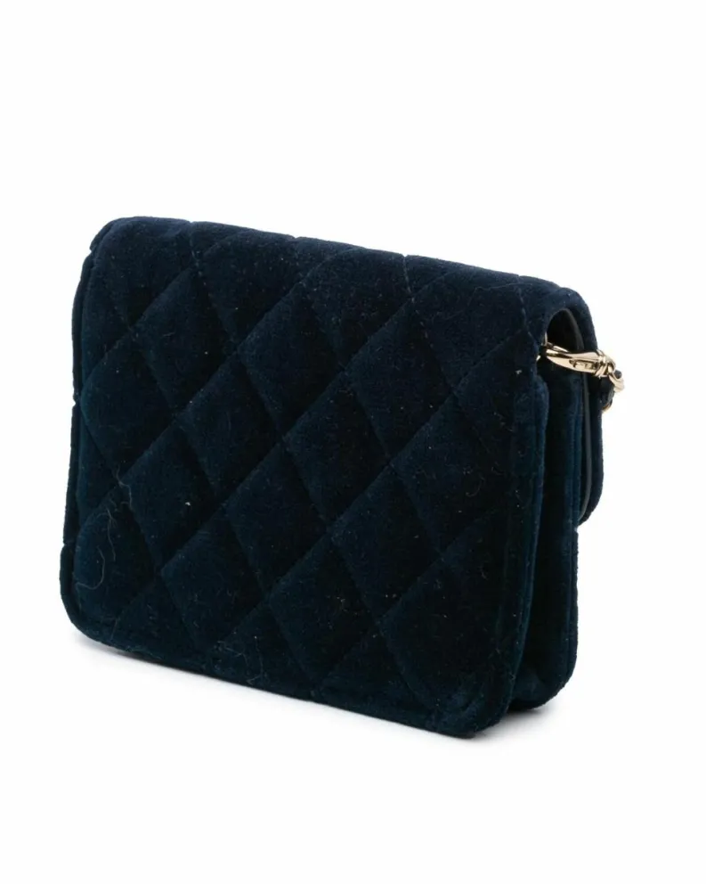 Clutch Bags*Chanel Preloved Mini Velvet Pearl Crush Clutch With Chain Blue