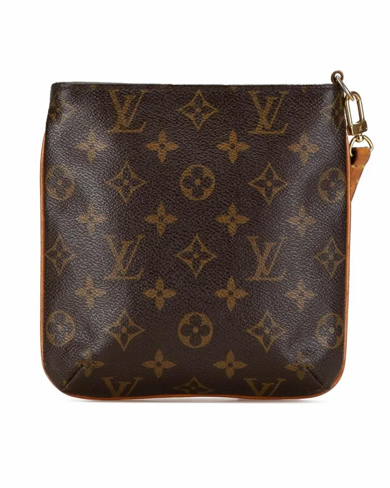 Clutch Bags*Louis Vuitton Preloved Monogram Canvas Clutch Bag with Vachetta Wrist Strap and Flap Brown
