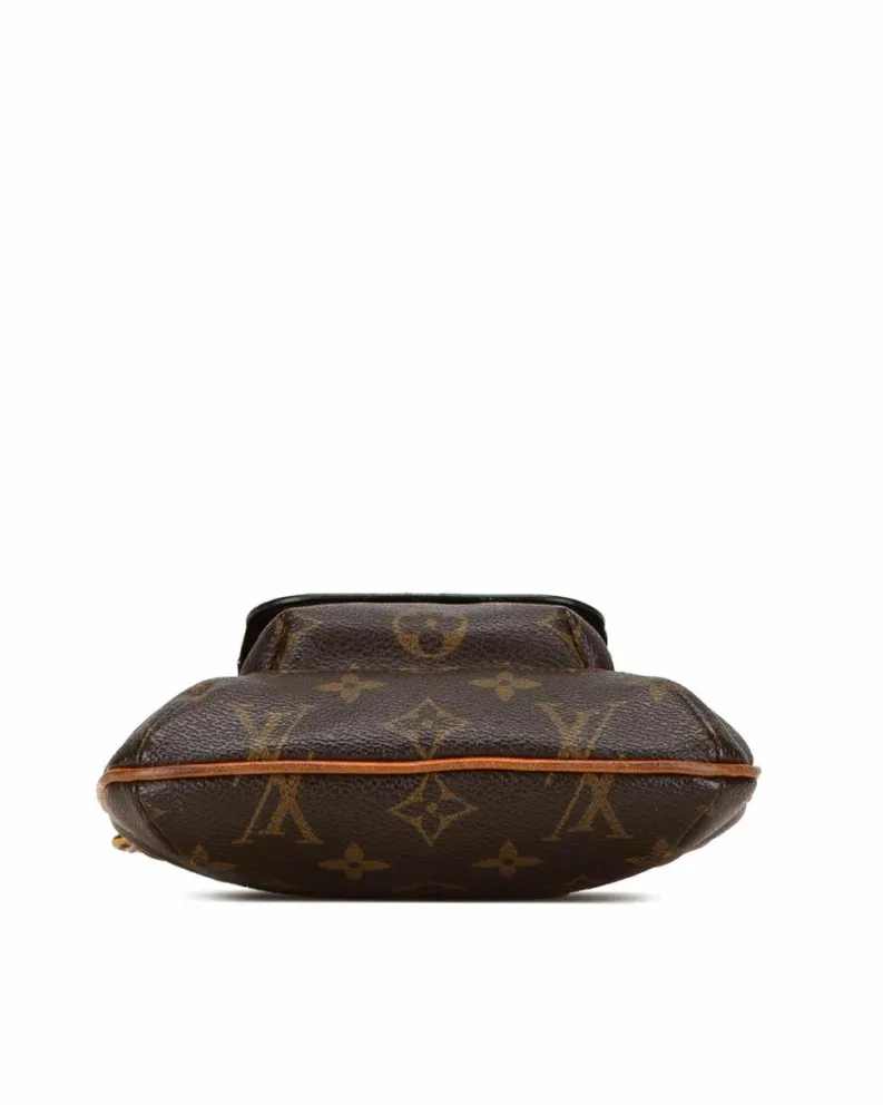 Clutch Bags*Louis Vuitton Preloved Monogram Canvas Clutch Bag with Vachetta Wrist Strap and Flap Brown