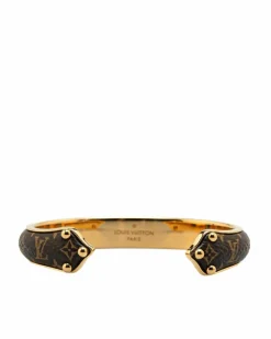 Bracelets*Louis Vuitton Preloved Monogram Canvas Cuff Bracelet with Gold Plated Hardware Brown