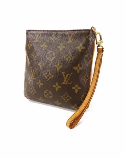Clutch Bags*Louis Vuitton Preloved Monogram Canvas Clutch with Detachable Leather Wrist Strap Brown