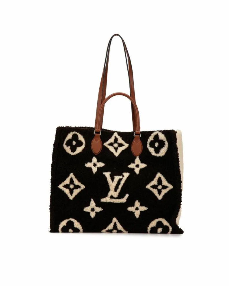 Tote Bags*Louis Vuitton Preloved Monogram Empreinte Shearling Tote Bag - Brown Authentic Black