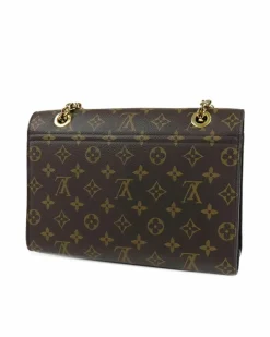 Shoulder Bags*Louis Vuitton Preloved Monogram Victoire Canvas Shoulder Bag with Gold-Tone Closure Brown