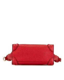 Tote Bags*Celine Preloved Nano Leather Luggage Tote with Detachable Strap and Zip Red