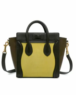Tote Bags*Celine Preloved Nano Tricolor Nubuck and Calfskin Luggage Tote with Rolled Yellow