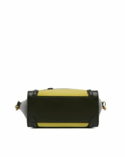 Tote Bags*Celine Preloved Nano Tricolor Nubuck and Calfskin Luggage Tote with Rolled Yellow
