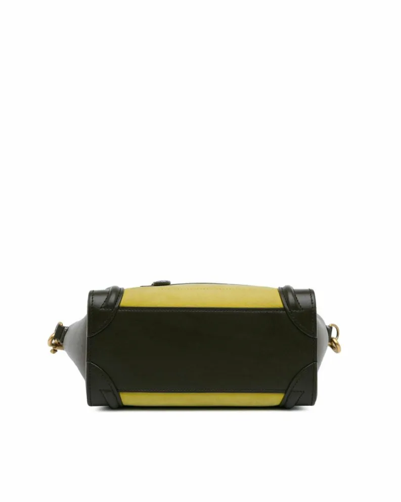 Tote Bags*Celine Preloved Nano Tricolor Nubuck and Calfskin Luggage Tote with Rolled Yellow