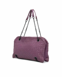Shoulder Bags*Bottega Veneta Preloved Nappa Intrecciato Woven Leather Shoulder Bag with Chain Purple
