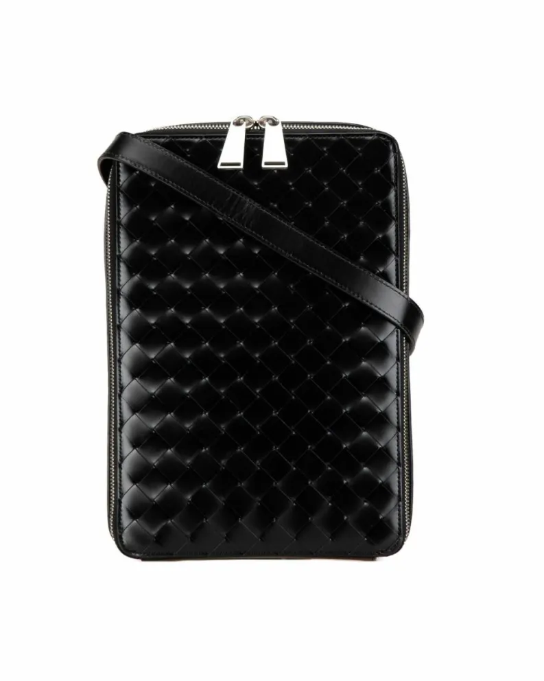 Cross-Body Bags*Bottega Veneta Preloved Nappa Leather Intrecciato Zip Around Crossbody Bag Black