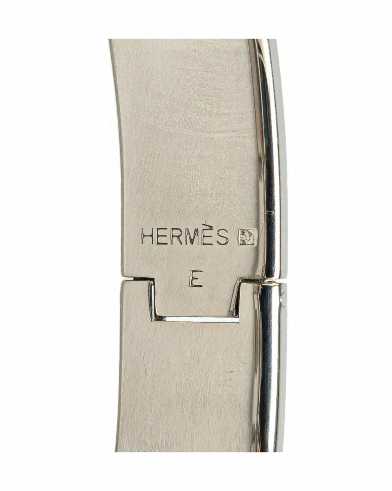 Bracelets*Hermes Preloved Narrow Enamel Clic H Bracelet with Palladium-Plated Body Blue