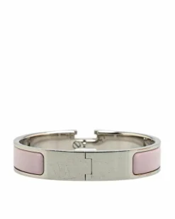 Bracelets*Hermes Preloved Narrow Enamel Clic H Bracelet with Palladium Plating Pink