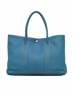 Tote Bags*Hermes Preloved Negonda Leather Garden Party Tote with Rolled Handles Blue