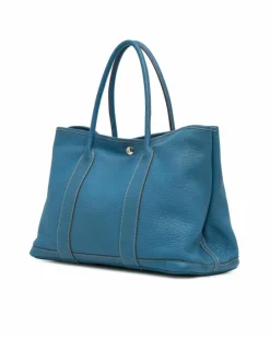 Tote Bags*Hermes Preloved Negonda Leather Garden Party Tote with Rolled Handles Blue