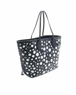 Tote Bags*Louis Vuitton Preloved Neverfull MM Empreinte and White Polka Dot Tote Bag Black
