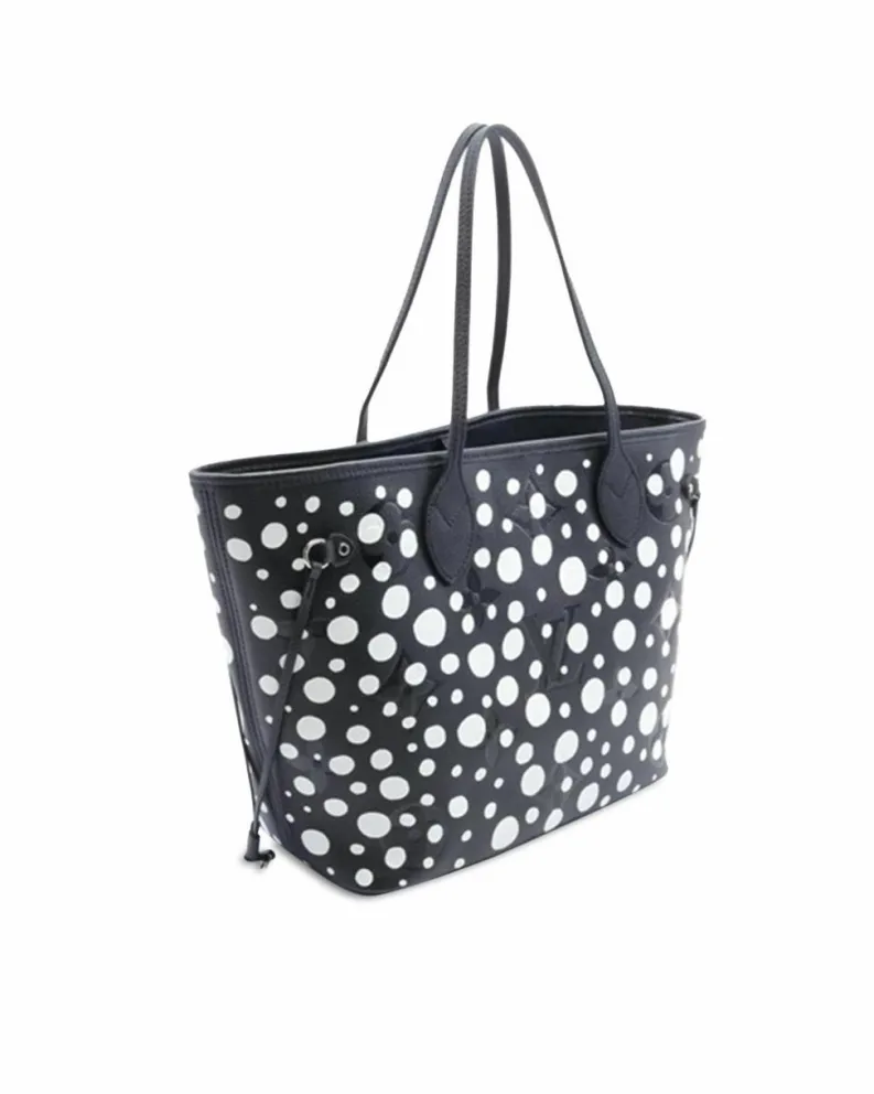 Tote Bags*Louis Vuitton Preloved Neverfull MM Empreinte and White Polka Dot Tote Bag Black