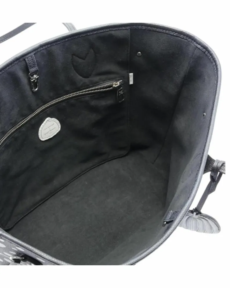 Tote Bags*Louis Vuitton Preloved Neverfull MM Empreinte and White Polka Dot Tote Bag Black