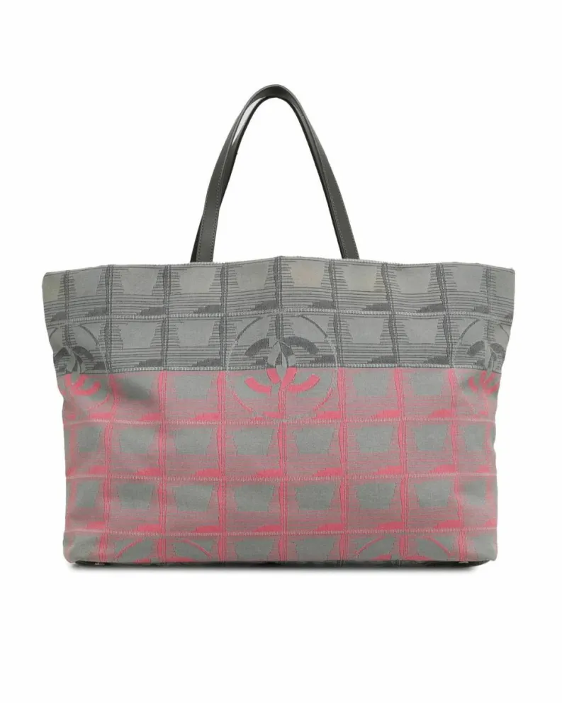 Tote Bags*Chanel Preloved New Travel Line Jacquard Tote Bag with Flat Straps and Pink