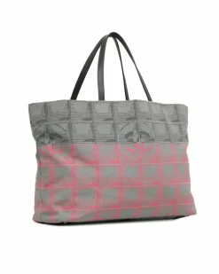 Tote Bags*Chanel Preloved New Travel Line Jacquard Tote Bag with Flat Straps and Pink