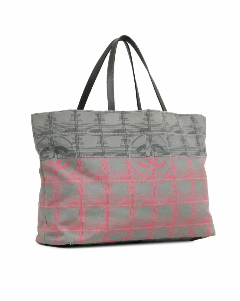 Tote Bags*Chanel Preloved New Travel Line Jacquard Tote Bag with Flat Straps and Pink