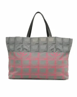 Tote Bags*Chanel Preloved New Travel Line Jacquard Tote Bag with Flat Straps and Pink