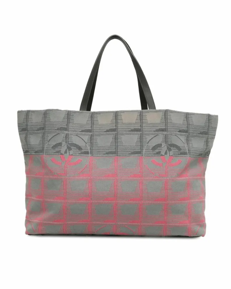 Tote Bags*Chanel Preloved New Travel Line Jacquard Tote Bag with Flat Straps and Pink