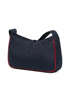 Shoulder Bags*Saint Laurent Preloved Nylon Shoulder Bag with Leather Strap and Interior Zip Pocket Blue
