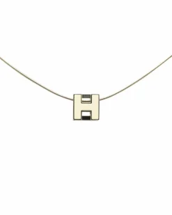 Necklaces*Hermes Preloved Palladium Plated Cube Pendant Necklace with Enamel Details Silver