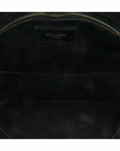 Shoulder Bags*Saint Laurent Preloved Patent Leather Shoulder Bag with Flat Strap and Zip Pocket Black