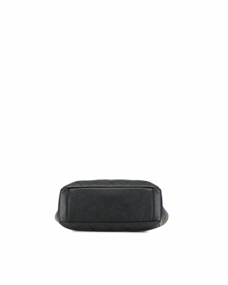 Tote Bags*Chanel Preloved Petite Quilted Leather Shopping Tote with Curb Chain Handles Black