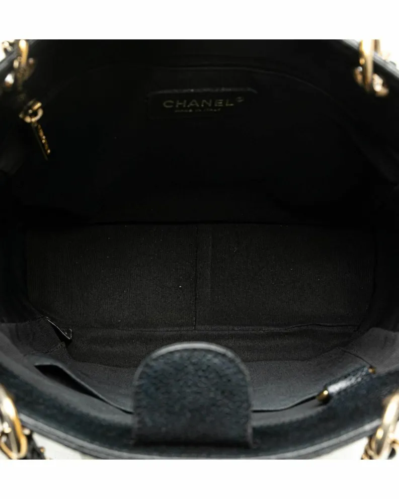 Tote Bags*Chanel Preloved Petite Quilted Leather Shopping Tote with Curb Chain Handles Black