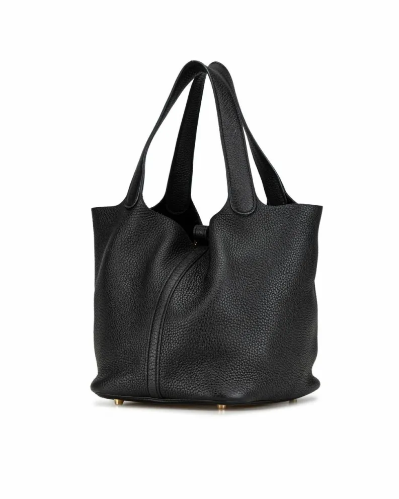 Tote Bags*Hermes Preloved Picotin Lock 22 Leather Tote with Buckle Closure Black