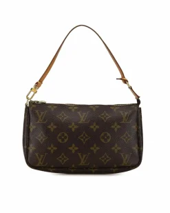 Shoulder Bags*Louis Vuitton Preloved Pochette Accessoires Monogram Coated Canvas Shoulder Bag Brown