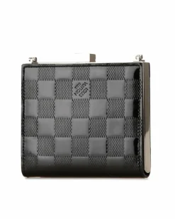 Clutch Bags*Louis Vuitton Preloved Pochette Accessoires Damier Check Patent Leather Black