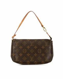 Shoulder Bags*Louis Vuitton Preloved Pochette Accessoires Monogram Coated Canvas Shoulder Bag Brown