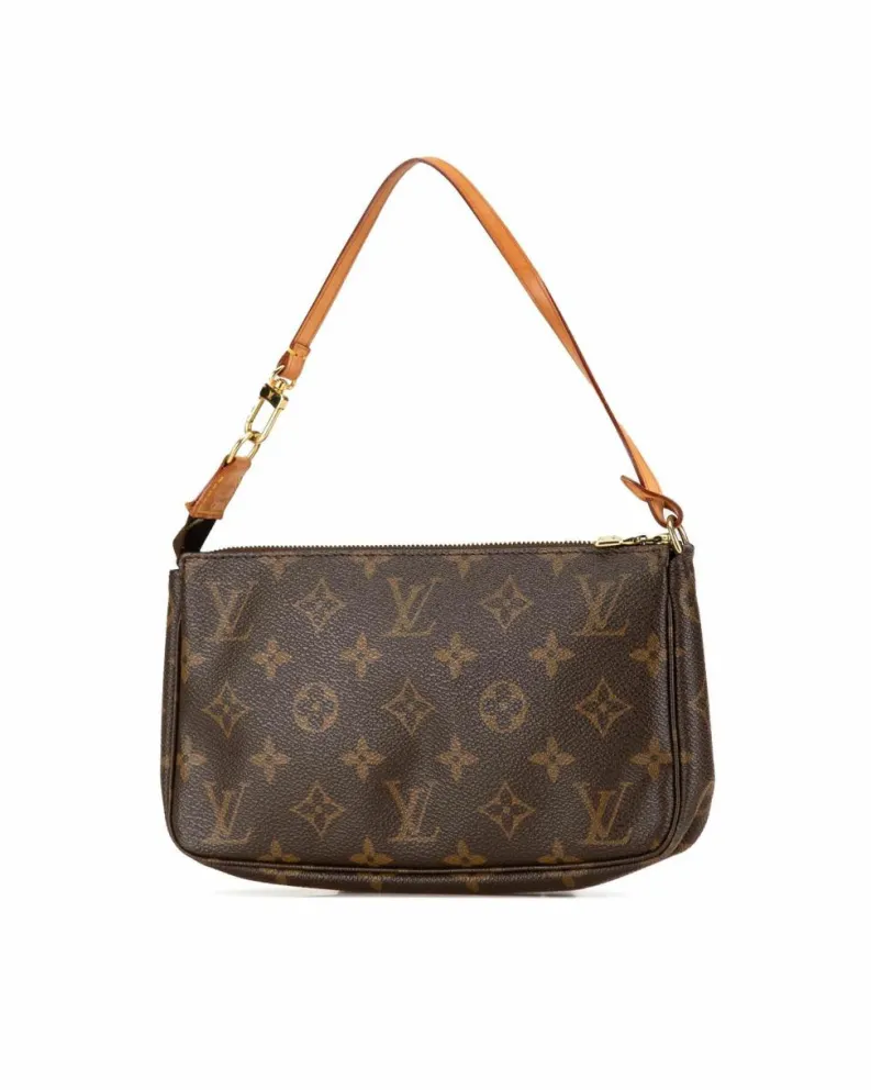 Shoulder Bags*Louis Vuitton Preloved Pochette Accessoires Monogram Coated Canvas Shoulder Bag Brown