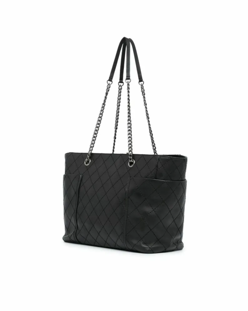 Tote Bags*Chanel Preloved Quilted Leather Tote Bag Authentic Lambskin Leather Black
