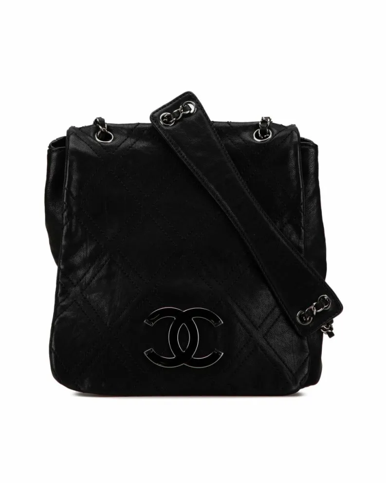 Cross-Body Bags*Chanel Preloved Quilted Calfskin Double Stitch Crossbody with Leather Woven Black