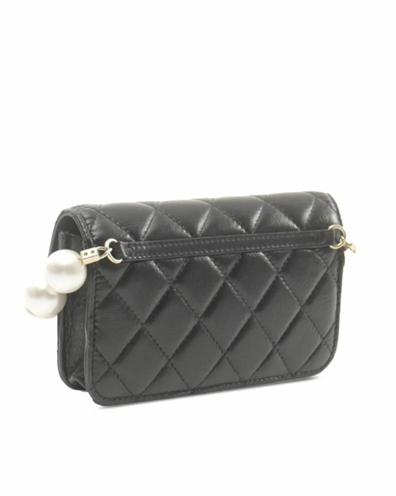 Clutch Bags*Chanel Preloved Quilted Calfskin Clutch with Faux Pearl Strap and Chain Black