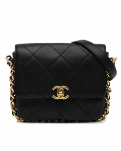 Cross-Body Bags*Chanel Preloved Quilted Calfskin Chain Flap Crossbody Bag Black