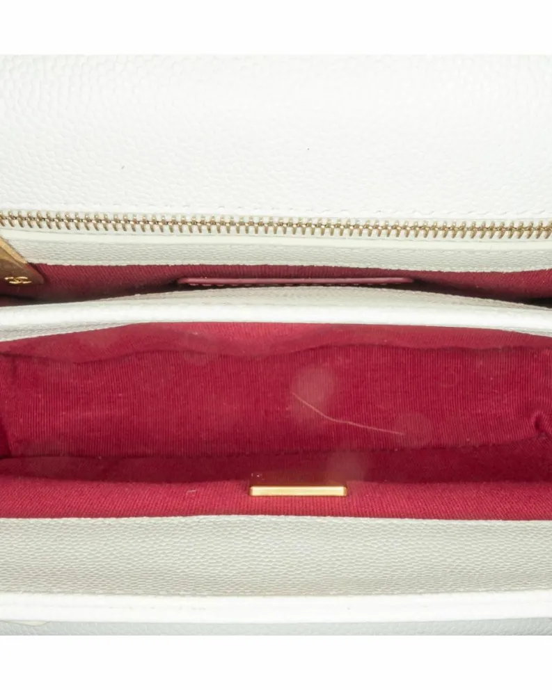 Cross-Body Bags*Chanel Preloved Quilted Caviar Flap Crossbody Bag with Chain Strap and CC White