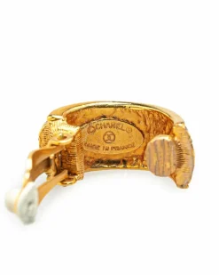 Earrings*Chanel Preloved Quilted Circle Drop Clip-On Earrings Gold