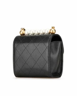 Clutch Bags*Chanel Preloved Quilted Goatskin Leather Clutch with Faux Pearl Detail and Black
