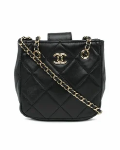 Clutch Bags*Chanel Preloved Quilted Lambskin Crossbody Tiny Shopping Clutch with Chain Black