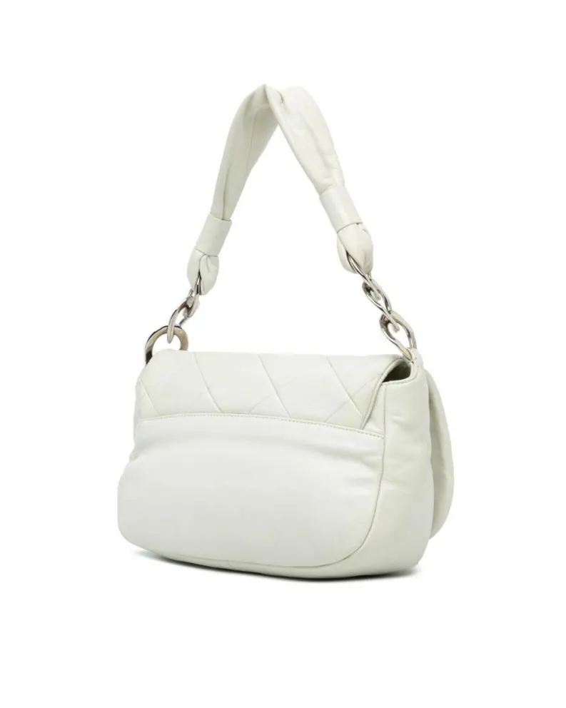 Shoulder Bags*Chanel Preloved Quilted Lambskin CC Flap Shoulder Bag with Interior Zip White