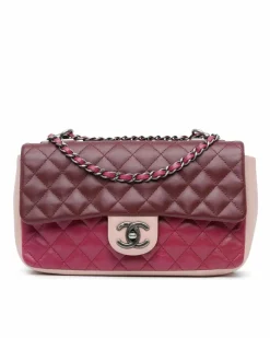 Shoulder Bags*Chanel Preloved Quilted Lambskin Leather Shoulder Bag with Chain Straps and Red