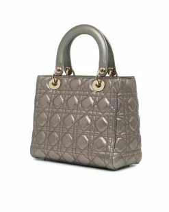 Tote Bags*Dior Preloved Quilted Lambskin Leather Tote with Detachable Strap Silver