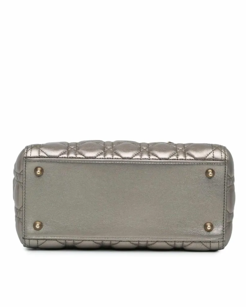 Tote Bags*Dior Preloved Quilted Lambskin Leather Tote with Detachable Strap Silver