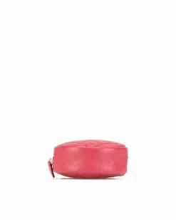 Clutch Bags*Chanel Preloved Quilted Lambskin Round Clutch with Chain and Top Zip Closure Pink